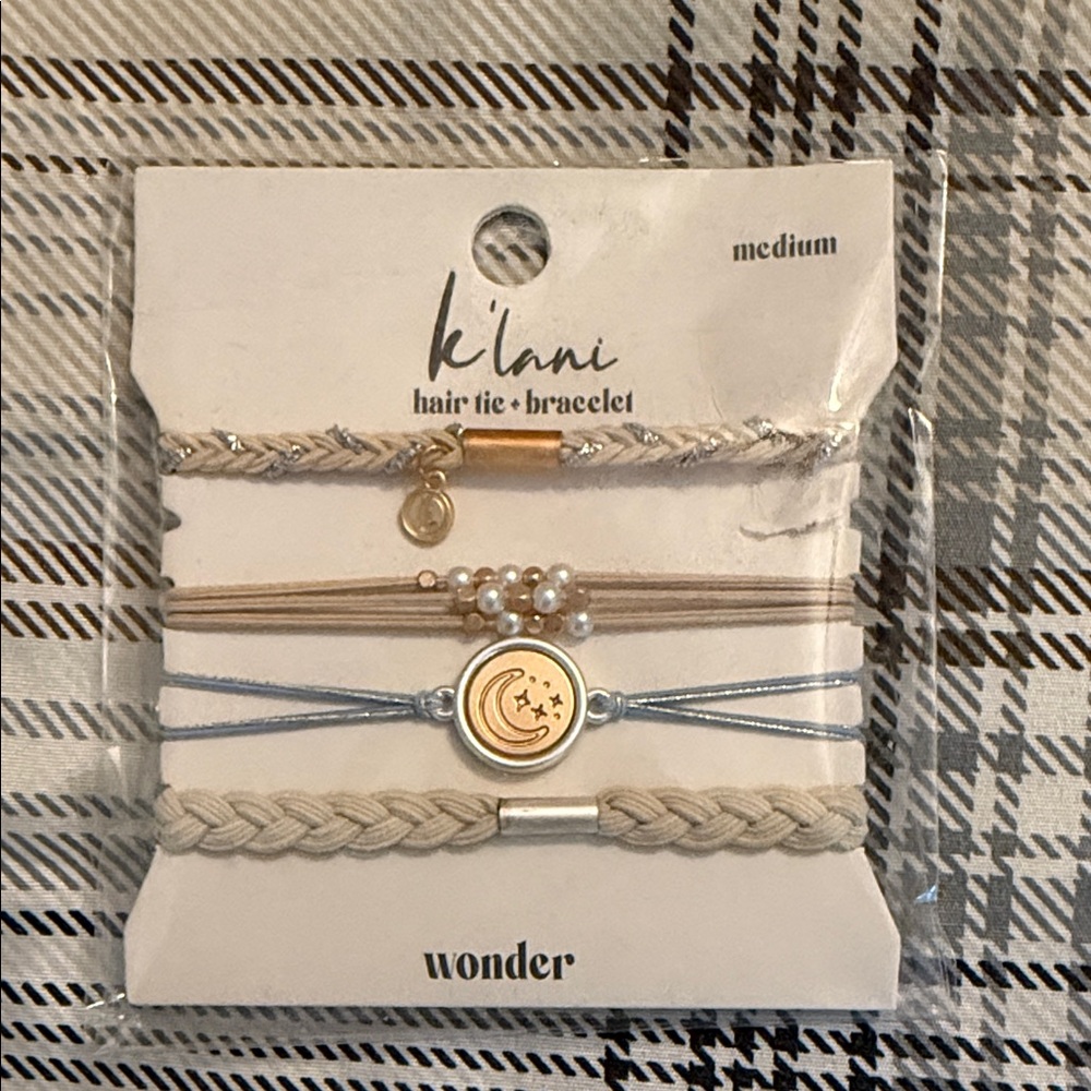 Lani Wonder Hair Tie Bracelet Set - Gold, Cream, and Silver
